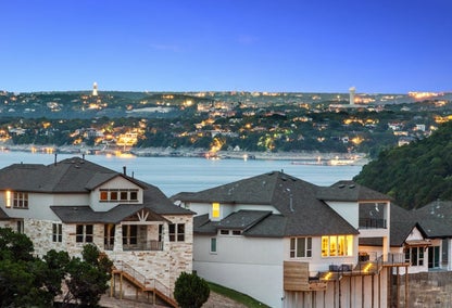 Luxury neighborhood of Spicewood, West Austin overlooking the waterfront at dusk